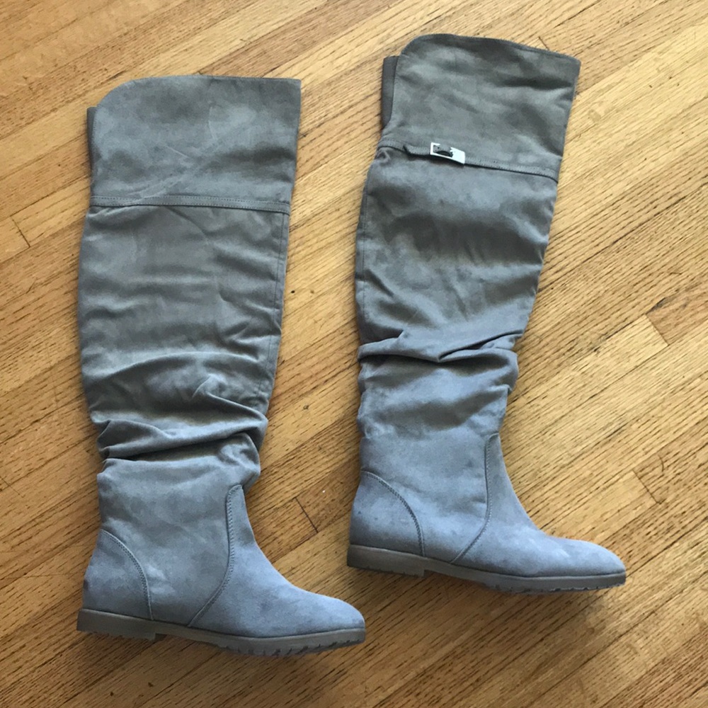 Taupe/Gray Slouchy Thigh High Boots